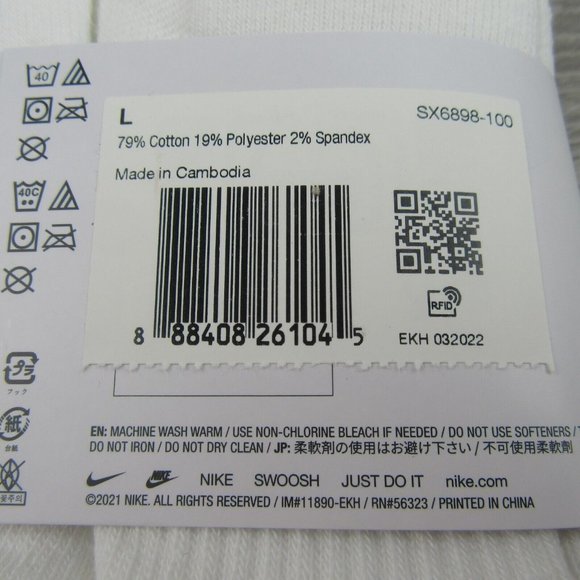 Nike Everyday Plus No Show Socks 6 Pack Mens Size 8-12 White Dri-Fit NEW - Picture 7 of 7